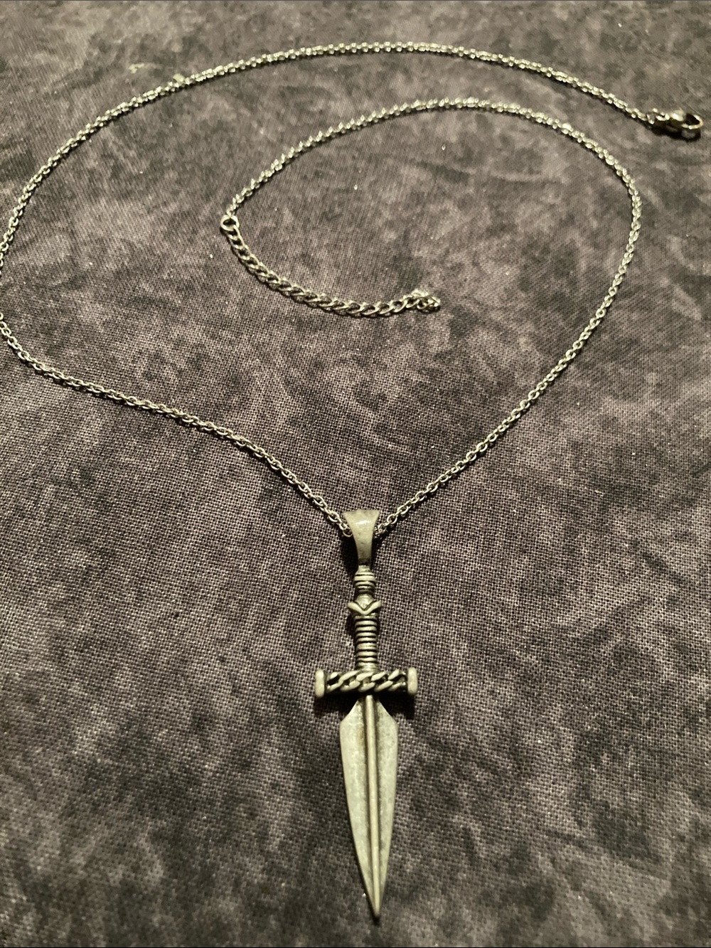 Silver Tone Dagger Pendant Necklace